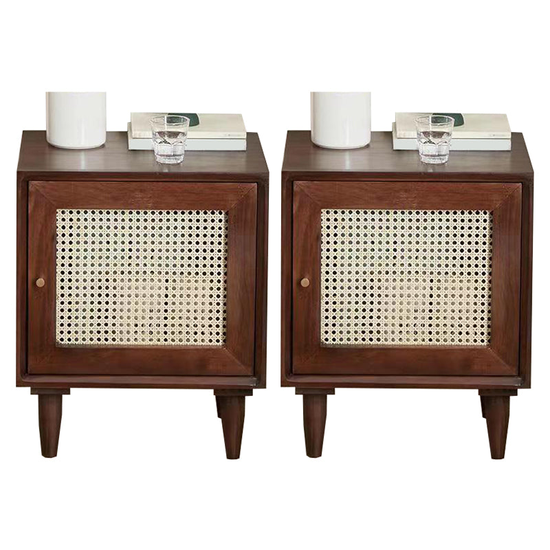 Rattan Bedside Table Modern Minimalist Night Table with Legs Nut-Brown 2 Piece Set Drawer Not Included Clearhalo 'Bedroom Furniture' 'furn' 'furn_night_stand' 'Furniture' 'night_stand' 'Nightstands' 6318668