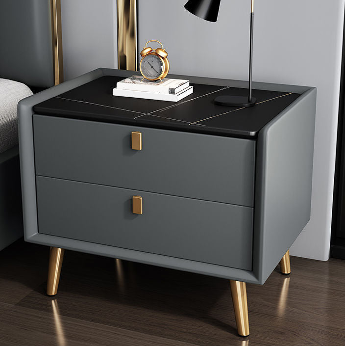 Modern Bedside Night Table Stone Top Nightstand with 2-drawers Dark Gray 1 Piece Clearhalo 'Bedroom Furniture' 'furn' 'furn_night_stand' 'Furniture' 'night_stand' 'Nightstands' 6318862