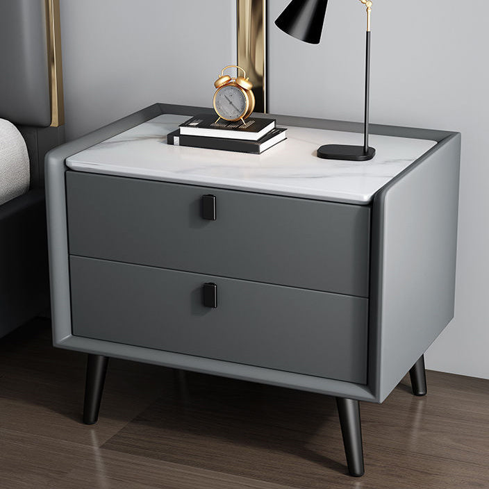 Modern Bedside Night Table Stone Top Nightstand with 2-drawers Light Gray 1 Piece Clearhalo 'Bedroom Furniture' 'furn' 'furn_night_stand' 'Furniture' 'night_stand' 'Nightstands' 6318864