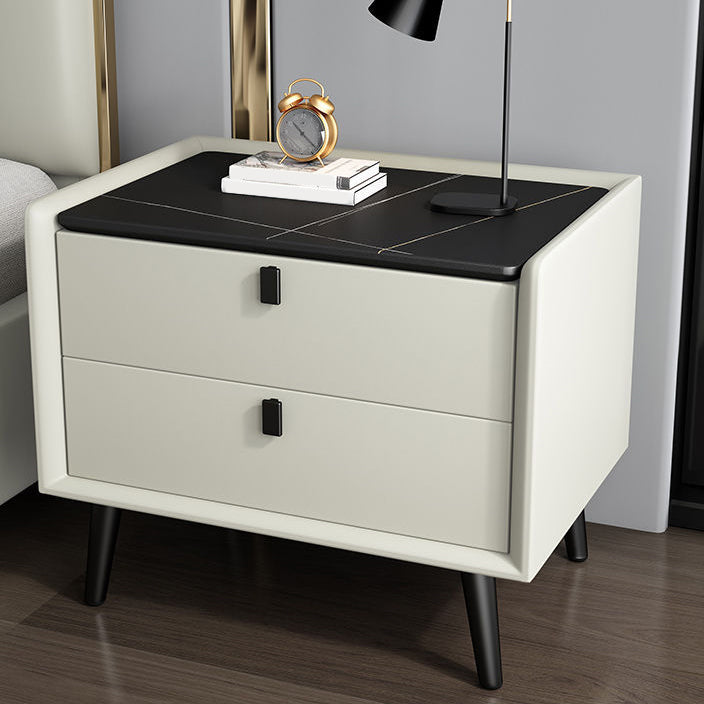 Modern Bedside Night Table Stone Top Nightstand with 2-drawers White 1 Piece Clearhalo 'Bedroom Furniture' 'furn' 'furn_night_stand' 'Furniture' 'night_stand' 'Nightstands' 6318865