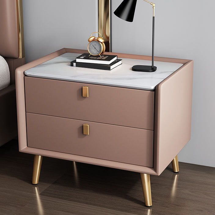 Modern Bedside Night Table Stone Top Nightstand with 2-drawers Pink 1 Piece Clearhalo 'Bedroom Furniture' 'furn' 'furn_night_stand' 'Furniture' 'night_stand' 'Nightstands' 6318868