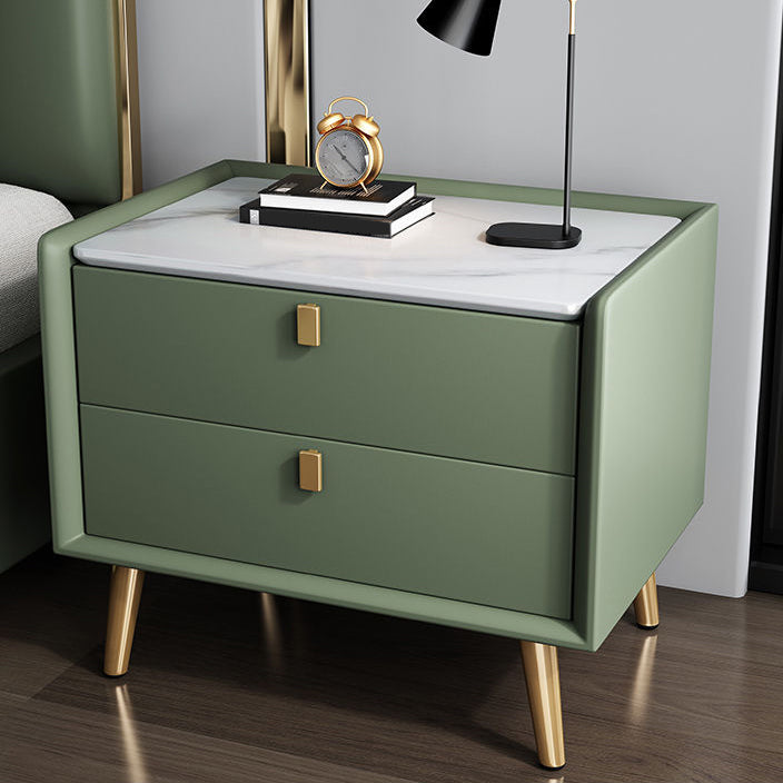 Modern Bedside Night Table Stone Top Nightstand with 2-drawers Green 1 Piece Clearhalo 'Bedroom Furniture' 'furn' 'furn_night_stand' 'Furniture' 'night_stand' 'Nightstands' 6318870