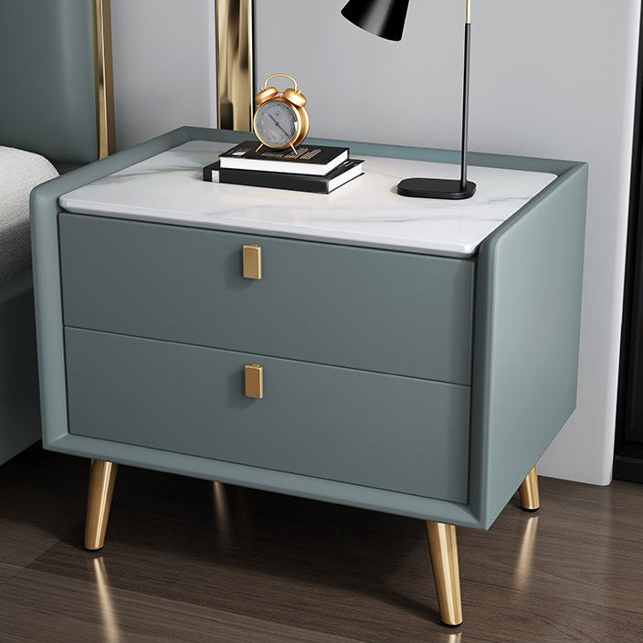 Modern Bedside Night Table Stone Top Nightstand with 2-drawers Gray-Blue 1 Piece Clearhalo 'Bedroom Furniture' 'furn' 'furn_night_stand' 'Furniture' 'night_stand' 'Nightstands' 6318872