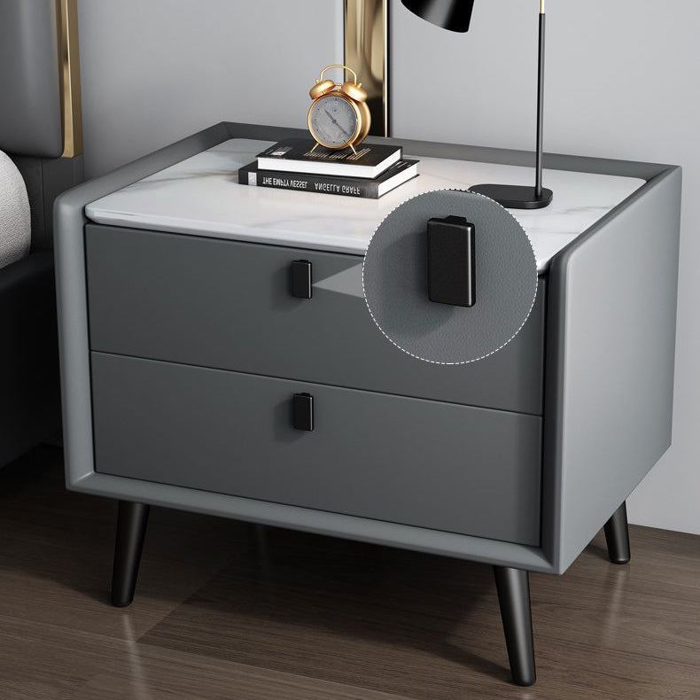 Modern Bedside Night Table Stone Top Nightstand with 2-drawers Clearhalo 'Bedroom Furniture' 'furn' 'furn_night_stand' 'Furniture' 'night_stand' 'Nightstands' 6318874