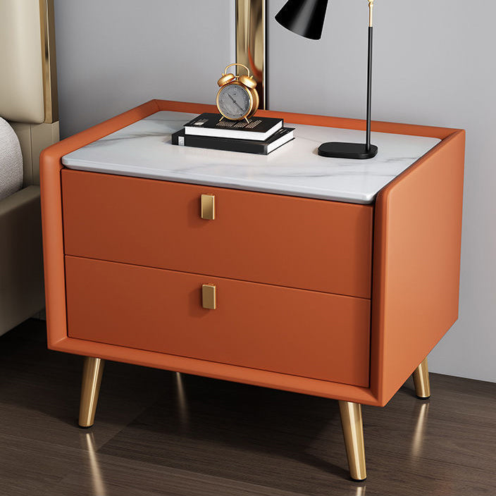 Modern Bedside Night Table Stone Top Nightstand with 2-drawers Orange 1 Piece Clearhalo 'Bedroom Furniture' 'furn' 'furn_night_stand' 'Furniture' 'night_stand' 'Nightstands' 6318875