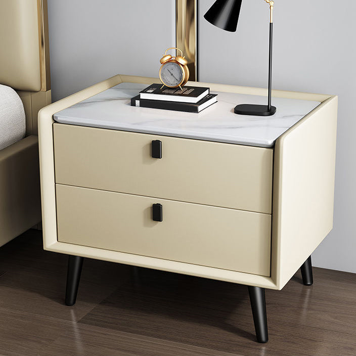 Modern Bedside Night Table Stone Top Nightstand with 2-drawers Beige 1 Piece Clearhalo 'Bedroom Furniture' 'furn' 'furn_night_stand' 'Furniture' 'night_stand' 'Nightstands' 6318878