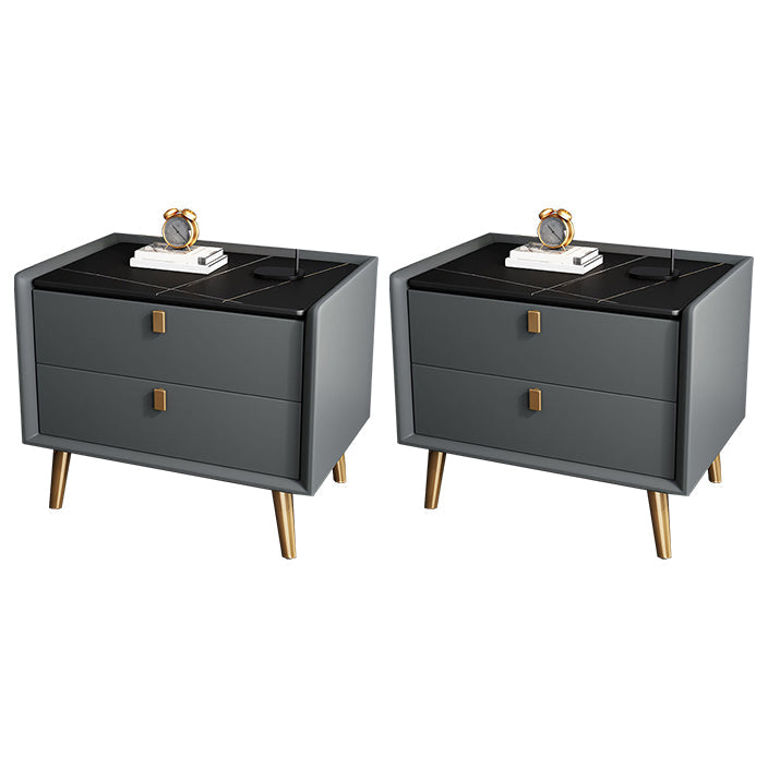 Modern Bedside Night Table Stone Top Nightstand with 2-drawers Dark Gray 2 Piece Set Clearhalo 'Bedroom Furniture' 'furn' 'furn_night_stand' 'Furniture' 'night_stand' 'Nightstands' 6318880