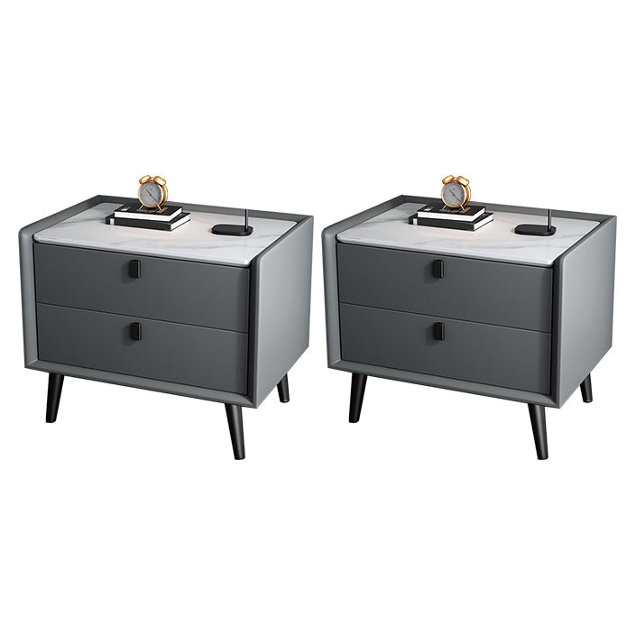 Modern Bedside Night Table Stone Top Nightstand with 2-drawers Light Gray 2 Piece Set Clearhalo 'Bedroom Furniture' 'furn' 'furn_night_stand' 'Furniture' 'night_stand' 'Nightstands' 6318881