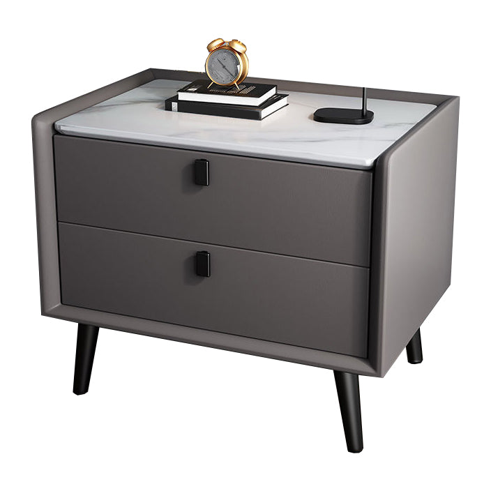 Modern Bedside Night Table Stone Top Nightstand with 2-drawers Clearhalo 'Bedroom Furniture' 'furn' 'furn_night_stand' 'Furniture' 'night_stand' 'Nightstands' 6318882