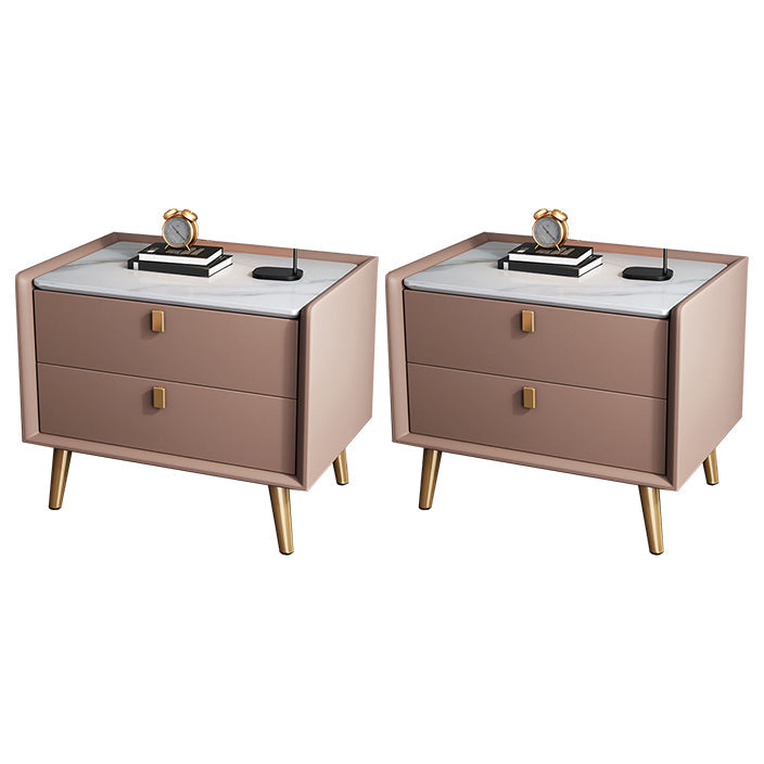 Modern Bedside Night Table Stone Top Nightstand with 2-drawers Pink 2 Piece Set Clearhalo 'Bedroom Furniture' 'furn' 'furn_night_stand' 'Furniture' 'night_stand' 'Nightstands' 6318885