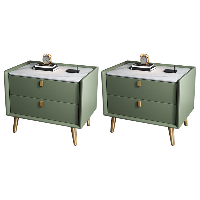 Modern Bedside Night Table Stone Top Nightstand with 2-drawers Green 2 Piece Set Clearhalo 'Bedroom Furniture' 'furn' 'furn_night_stand' 'Furniture' 'night_stand' 'Nightstands' 6318887