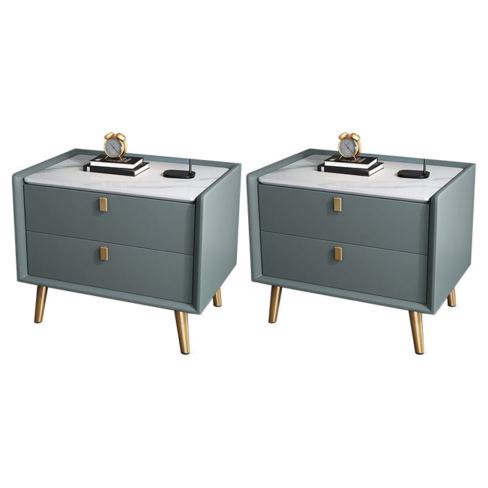 Modern Bedside Night Table Stone Top Nightstand with 2-drawers Gray-Blue 2 Piece Set Clearhalo 'Bedroom Furniture' 'furn' 'furn_night_stand' 'Furniture' 'night_stand' 'Nightstands' 6318889