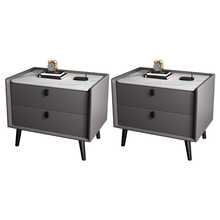 Modern Bedside Night Table Stone Top Nightstand with 2-drawers Gray-Khaki 2 Piece Set Clearhalo 'Bedroom Furniture' 'furn' 'furn_night_stand' 'Furniture' 'night_stand' 'Nightstands' 6318891