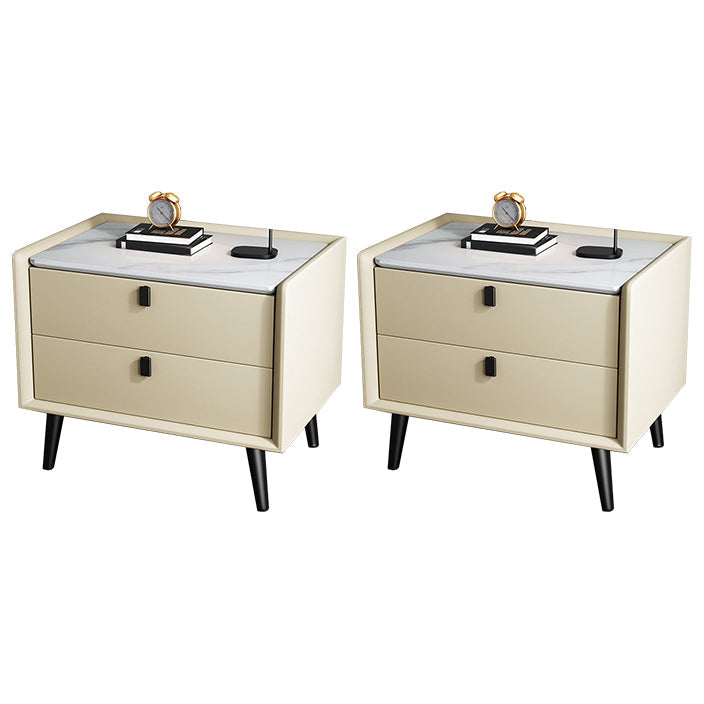 Modern Bedside Night Table Stone Top Nightstand with 2-drawers Beige 2 Piece Set Clearhalo 'Bedroom Furniture' 'furn' 'furn_night_stand' 'Furniture' 'night_stand' 'Nightstands' 6318892