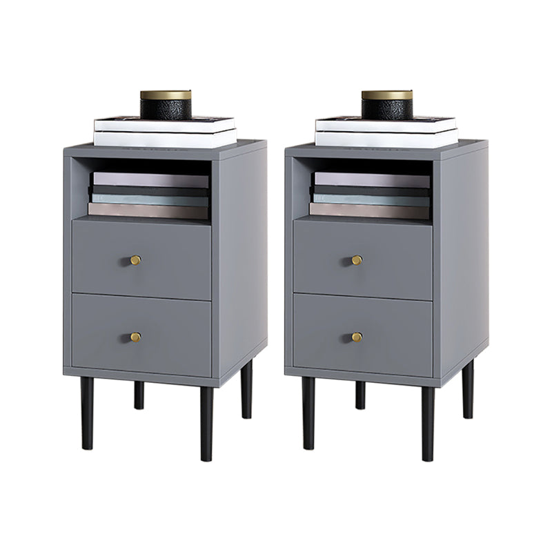 Contemporary Bed Nightstand Open Storage Night Table with 2 Drawers Light Gray 2 Piece Set Clearhalo 'Bedroom Furniture' 'furn' 'furn_night_stand' 'Furniture' 'night_stand' 'Nightstands' 6318897