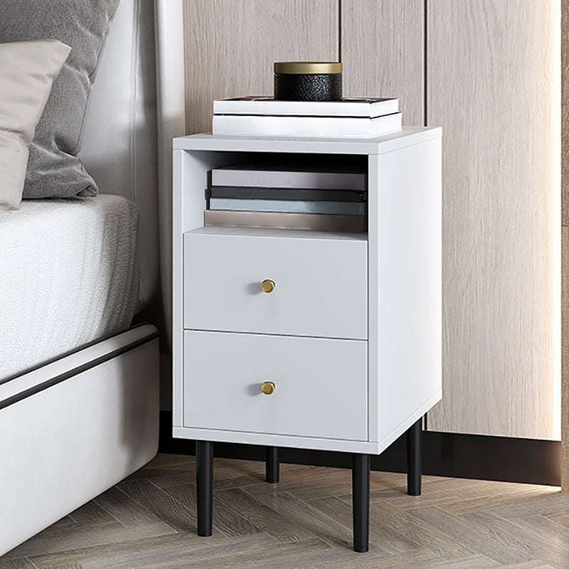 Contemporary Bed Nightstand Open Storage Night Table with 2 Drawers White 1 Piece Clearhalo 'Bedroom Furniture' 'furn' 'furn_night_stand' 'Furniture' 'night_stand' 'Nightstands' 6318898