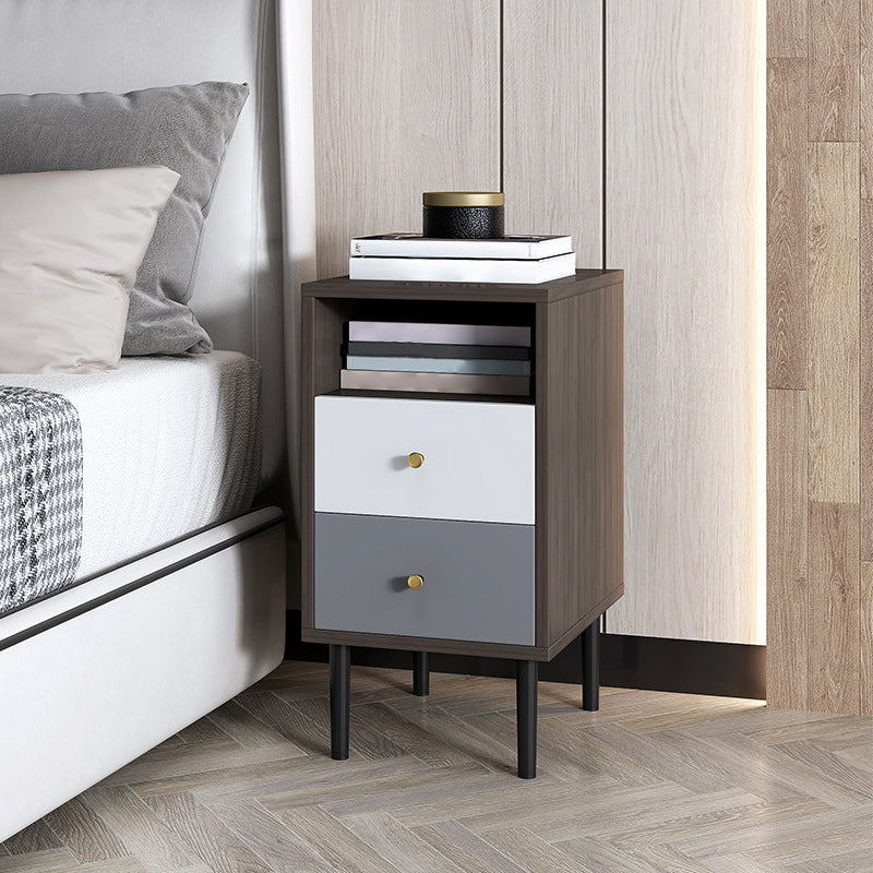 Contemporary Bed Nightstand Open Storage Night Table with 2 Drawers Clearhalo 'Bedroom Furniture' 'furn' 'furn_night_stand' 'Furniture' 'night_stand' 'Nightstands' 6318900