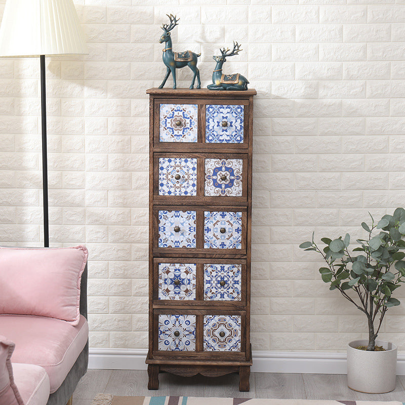 Nautical Bedroom Storage Chest Solid Wood Chest in Brown with Drawers 17"L x 12"W x 48"H Blue-Brown Clearhalo 'Bedroom Furniture' 'Dressers & Chests' 'dressers_chests' 'furn' 'furn_dressers_chests' 'Furniture' 6319139