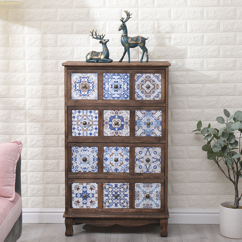 Nautical Bedroom Storage Chest Solid Wood Chest in Brown with Drawers 24"L x 11.8"W x 39.4"H Blue-Brown Clearhalo 'Bedroom Furniture' 'Dressers & Chests' 'dressers_chests' 'furn' 'furn_dressers_chests' 'Furniture' 6319141