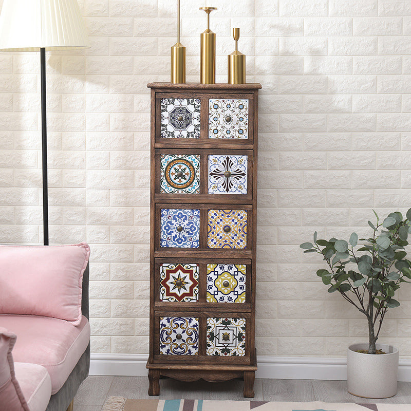 Nautical Bedroom Storage Chest Solid Wood Chest in Brown with Drawers 17"L x 12"W x 48"H White-Brown Clearhalo 'Bedroom Furniture' 'Dressers & Chests' 'dressers_chests' 'furn' 'furn_dressers_chests' 'Furniture' 6319150