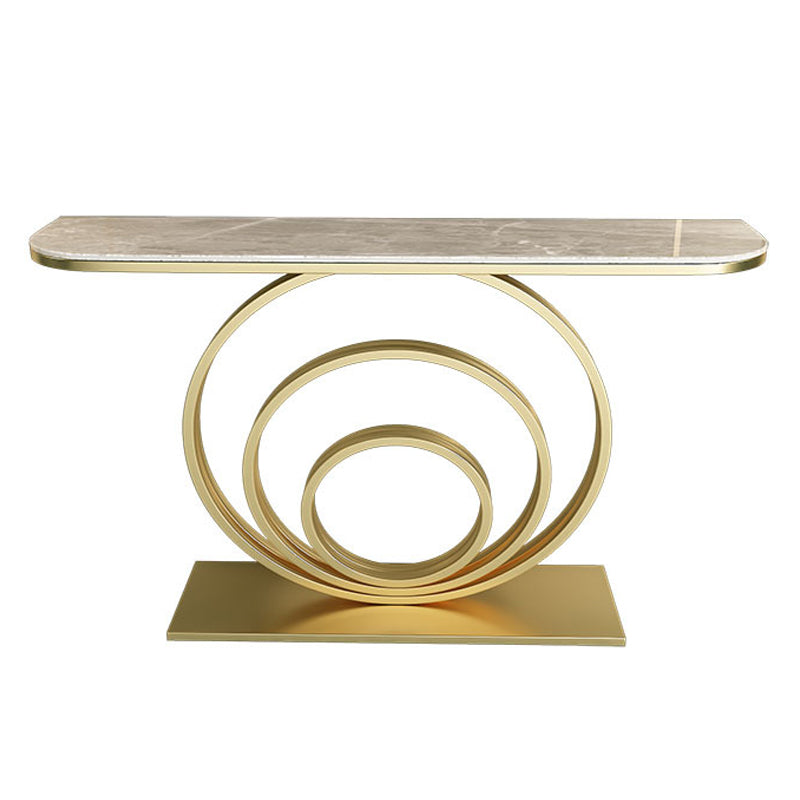 Stone Half Moon Console Table 31.5-inch Tall Accent Table with Shelf Gray-Gold Clearhalo 'Console Tables' 'console_tables' 'Entry & Mudroom Furniture' 'furn' 'furn_console_tables' 'Furniture' 6320193