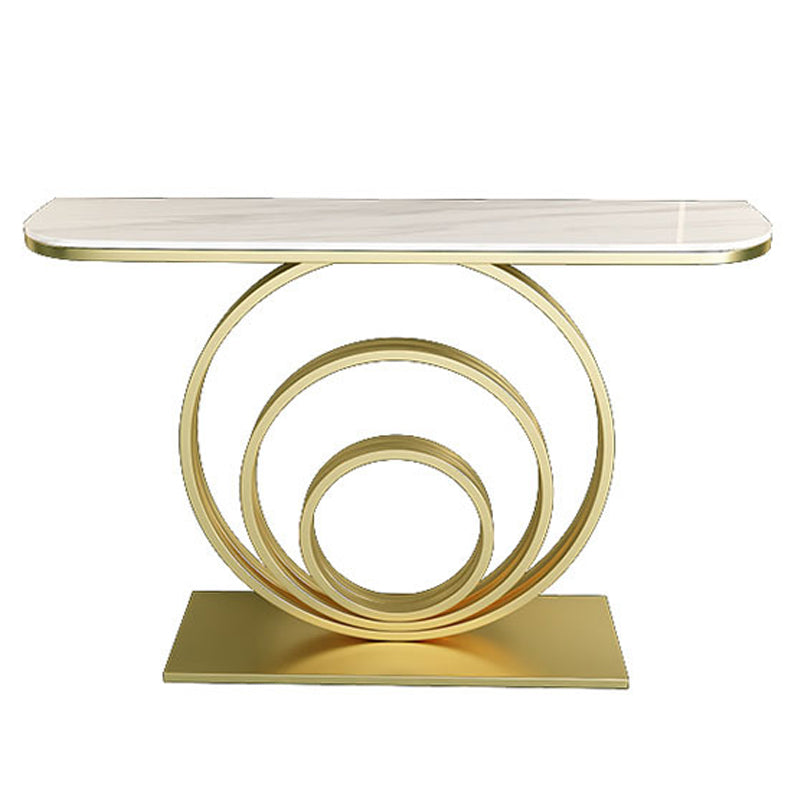 Stone Half Moon Console Table 31.5-inch Tall Accent Table with Shelf White-Gold Clearhalo 'Console Tables' 'console_tables' 'Entry & Mudroom Furniture' 'furn' 'furn_console_tables' 'Furniture' 6320196