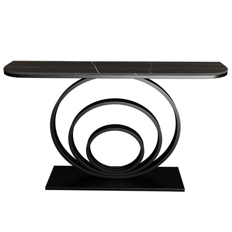 Stone Half Moon Console Table 31.5-inch Tall Accent Table with Shelf Black Clearhalo 'Console Tables' 'console_tables' 'Entry & Mudroom Furniture' 'furn' 'furn_console_tables' 'Furniture' 6320198