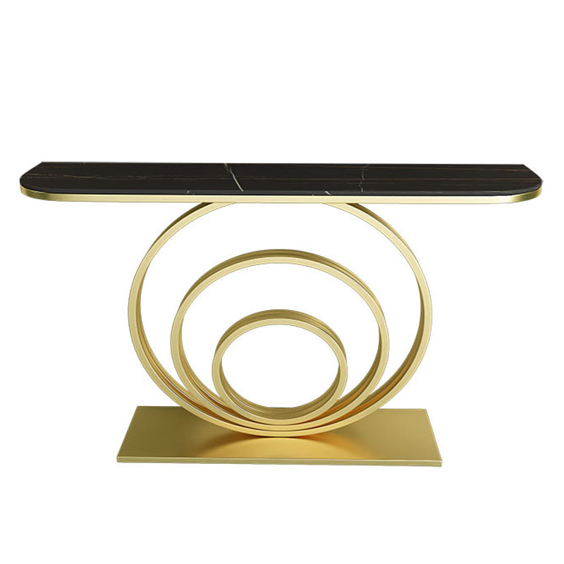 Stone Half Moon Console Table 31.5-inch Tall Accent Table with Shelf Black-Gold Clearhalo 'Console Tables' 'console_tables' 'Entry & Mudroom Furniture' 'furn' 'furn_console_tables' 'Furniture' 6320199