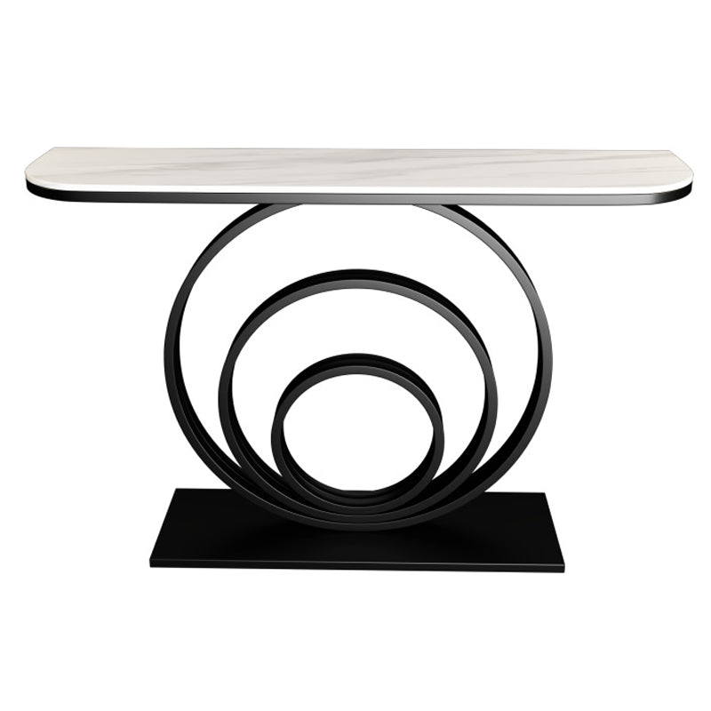 Stone Half Moon Console Table 31.5-inch Tall Accent Table with Shelf 47"L x 12"W x 31"H White-Black Clearhalo 'Console Tables' 'console_tables' 'Entry & Mudroom Furniture' 'furn' 'furn_console_tables' 'Furniture' 6320200