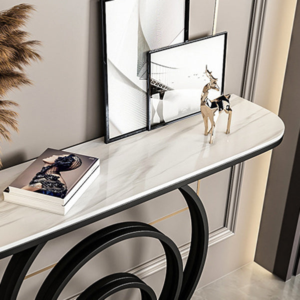 Stone Half Moon Console Table 31.5-inch Tall Accent Table with Shelf Clearhalo 'Console Tables' 'console_tables' 'Entry & Mudroom Furniture' 'furn' 'furn_console_tables' 'Furniture' 6320201