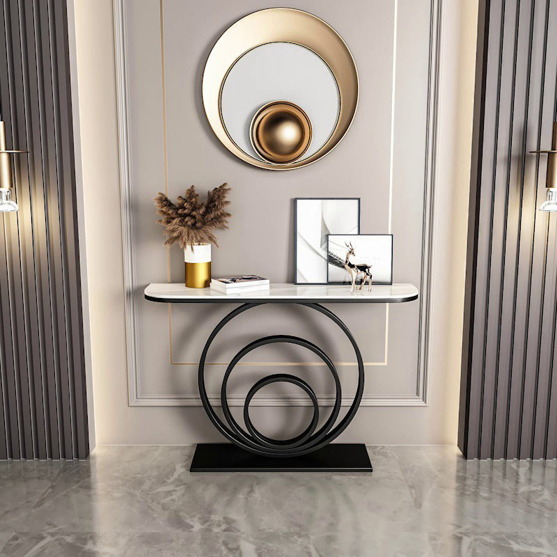 Stone Half Moon Console Table 31.5-inch Tall Accent Table with Shelf Clearhalo 'Console Tables' 'console_tables' 'Entry & Mudroom Furniture' 'furn' 'furn_console_tables' 'Furniture' 6320205
