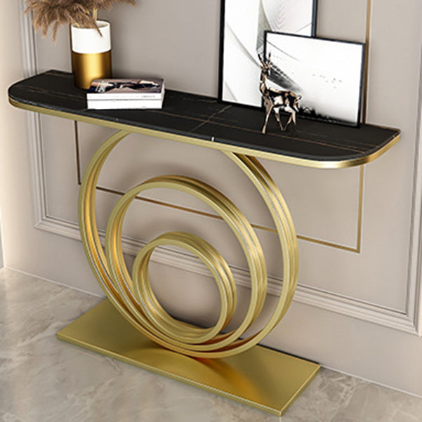 Stone Half Moon Console Table 31.5-inch Tall Accent Table with Shelf Clearhalo 'Console Tables' 'console_tables' 'Entry & Mudroom Furniture' 'furn' 'furn_console_tables' 'Furniture' 6320206