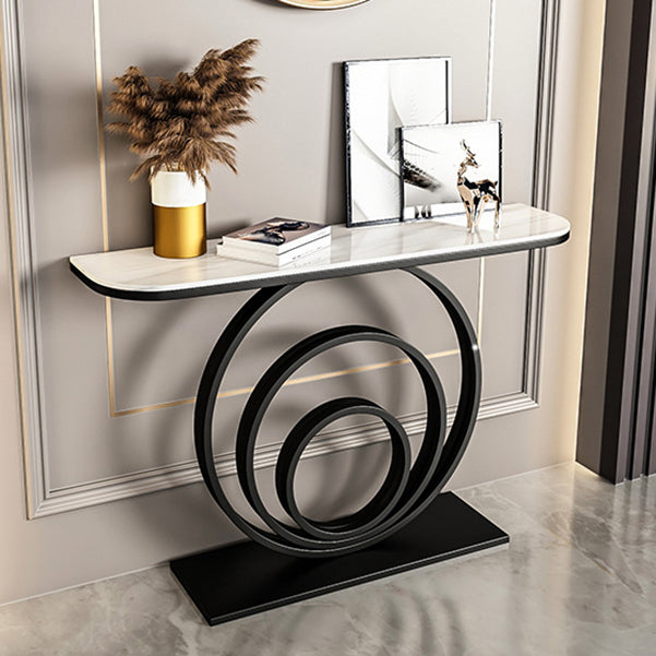 Stone Half Moon Console Table 31.5-inch Tall Accent Table with Shelf Clearhalo 'Console Tables' 'console_tables' 'Entry & Mudroom Furniture' 'furn' 'furn_console_tables' 'Furniture' 6320207