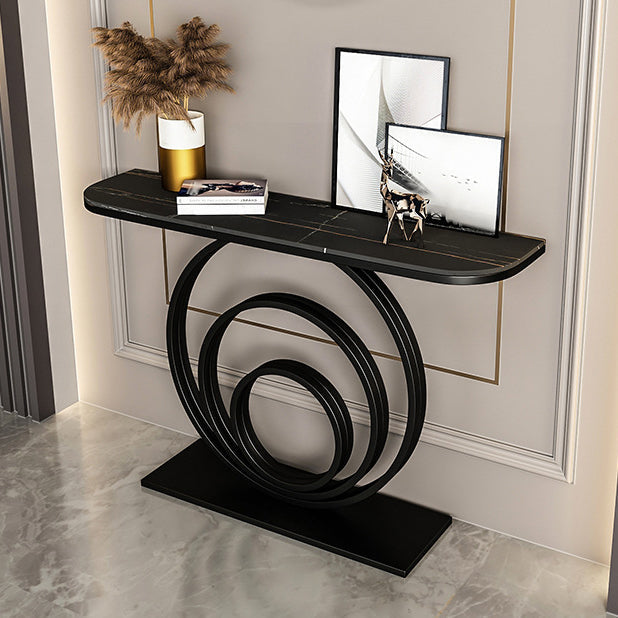 Stone Half Moon Console Table 31.5-inch Tall Accent Table with Shelf Clearhalo 'Console Tables' 'console_tables' 'Entry & Mudroom Furniture' 'furn' 'furn_console_tables' 'Furniture' 6320208