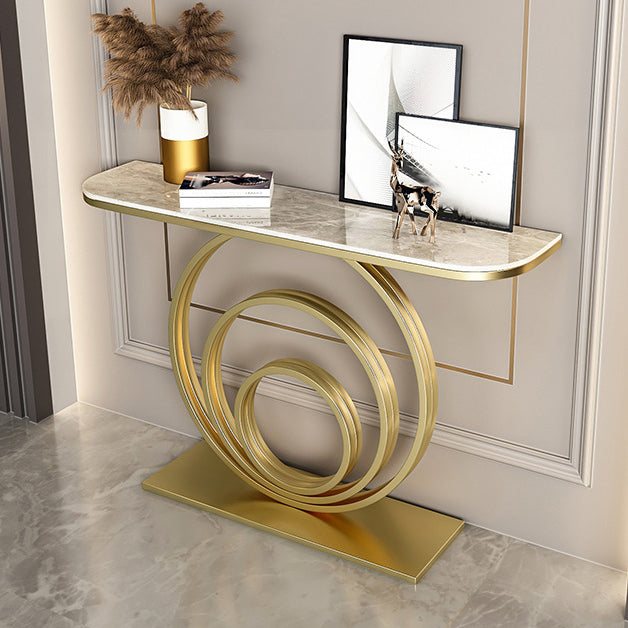Stone Half Moon Console Table 31.5-inch Tall Accent Table with Shelf Clearhalo 'Console Tables' 'console_tables' 'Entry & Mudroom Furniture' 'furn' 'furn_console_tables' 'Furniture' 6320209