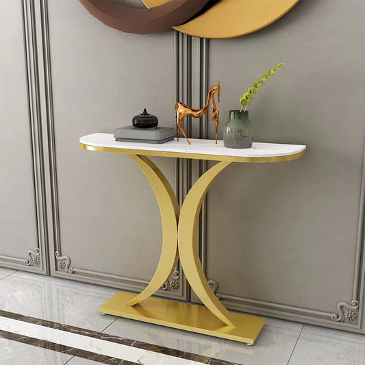 31.5" Tall Glam Accent Table 1-shelf Stone Console Table for Hall