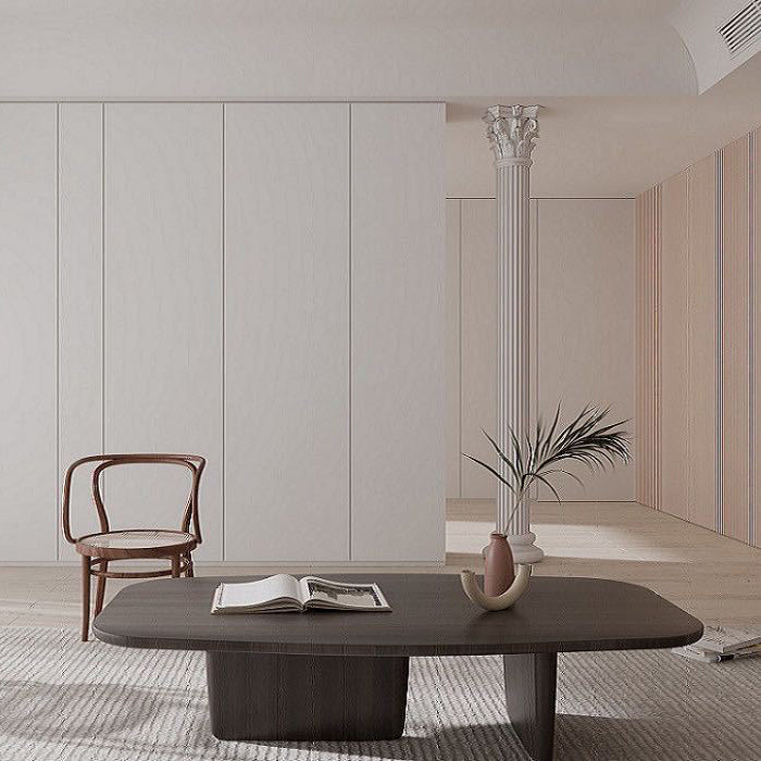 スカンジナビア無垢材コーヒーテーブル 高さ12.4インチ 長方形カクテルテーブル 2本脚付き