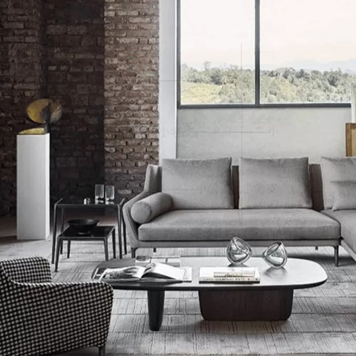 スカンジナビア無垢材コーヒーテーブル 高さ12.4インチ 長方形カクテルテーブル 2本脚付き