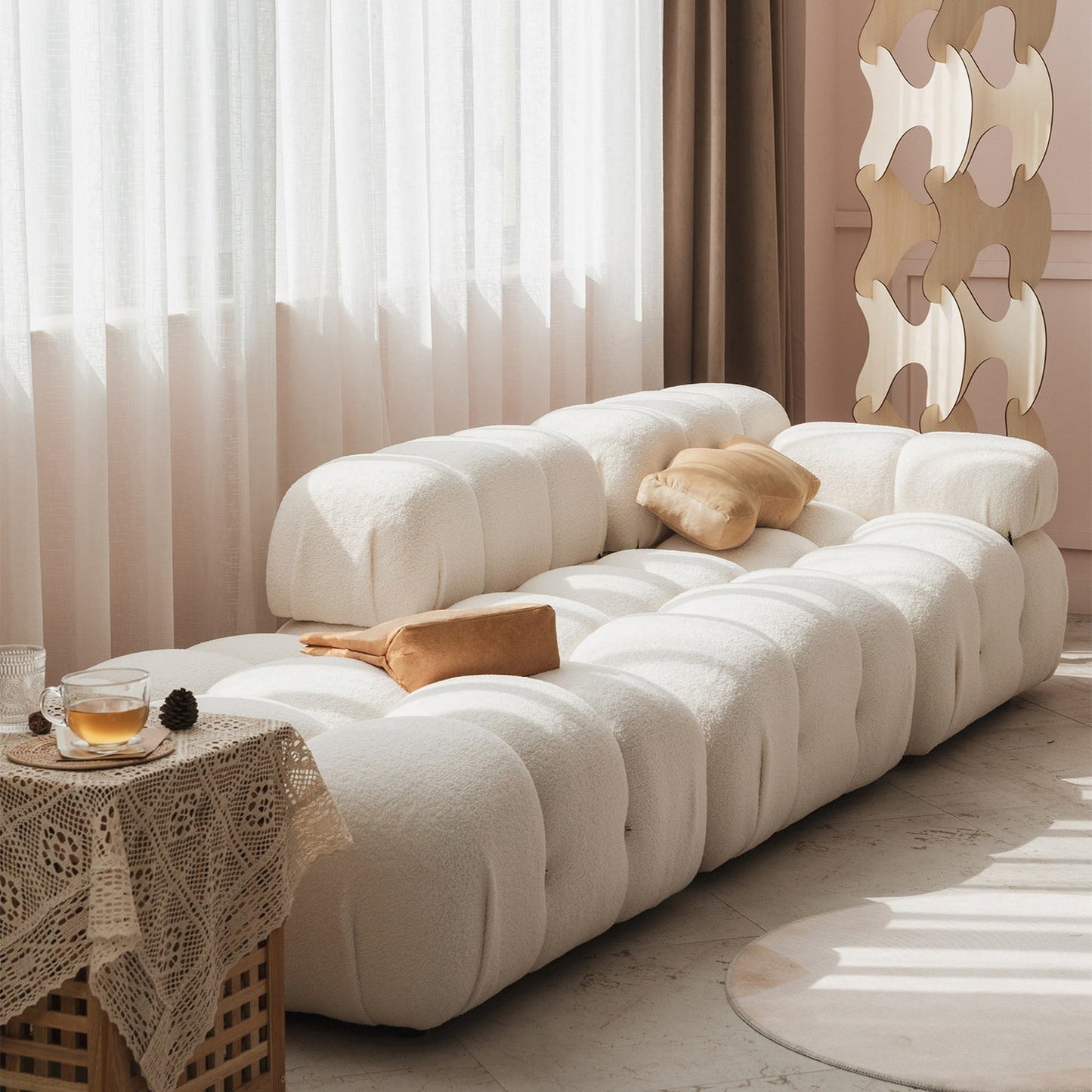 Tufted Sofa Contemporary Pillow Top Arm Tight Back Sofa in Cream