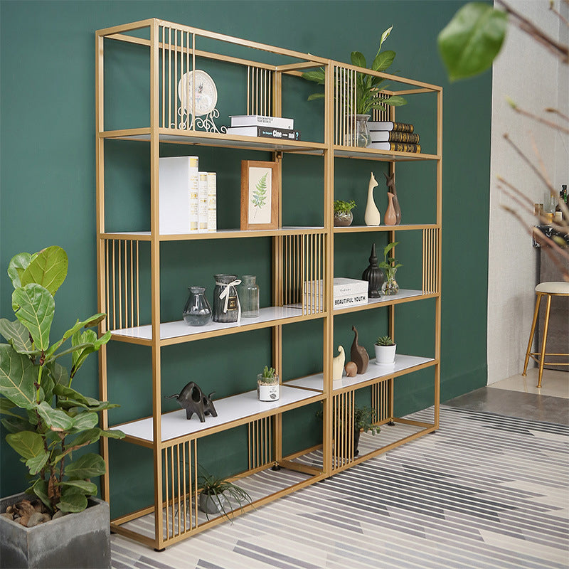 Glam Metal Open Shelf Bookcase Vertical Etagere Shelves Included Bookshelf for Bedroom