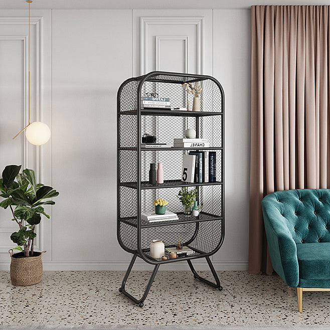 Contemporary Bookshelf Closed Back Metal Shelves Included Bookcase
