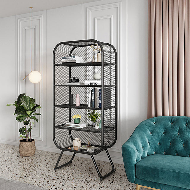 Contemporary Bookshelf Closed Back Metal Shelves Included Bookcase