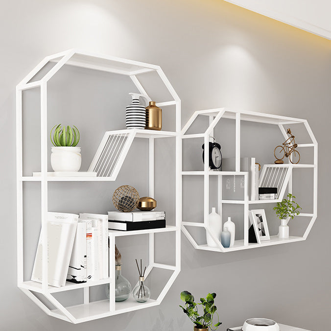 Metal Wall Mounted Open Bookcase Glam Home Geometric Bookshelf with Shelves
