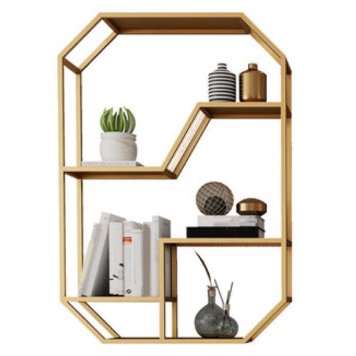 Metal Wall Mounted Open Bookcase Glam Home Geometric Bookshelf with Shelves