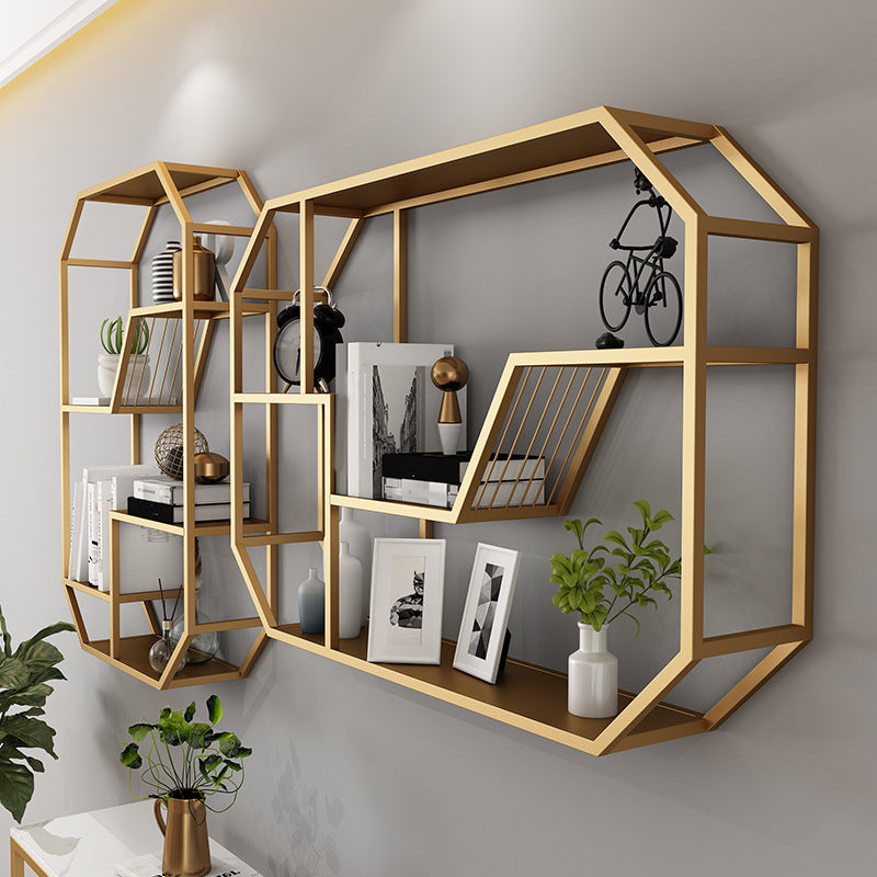 Metal Wall Mounted Open Bookcase Glam Home Geometric Bookshelf with Shelves