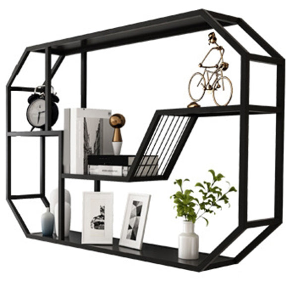 Metal Wall Mounted Open Bookcase Glam Home Geometric Bookshelf with Shelves
