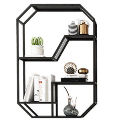 Metal Wall Mounted Open Bookcase Glam Home Geometric Bookshelf with Shelves 25.6"L x 7.1"W x 37.4"H Black