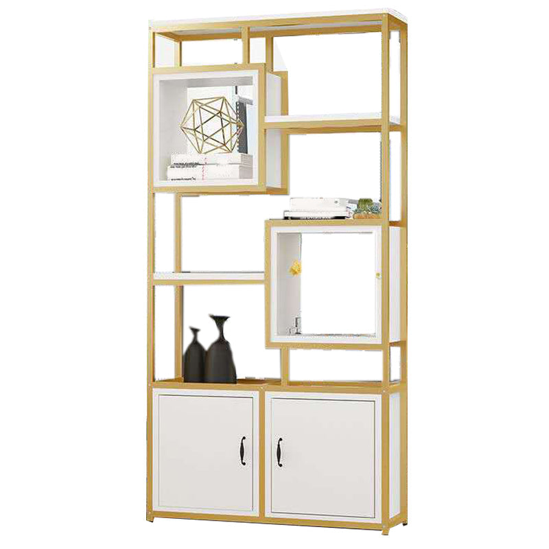 Metal and Wooden Book Shelf Etagere Open Study Room Shelf Bookcase with Doors