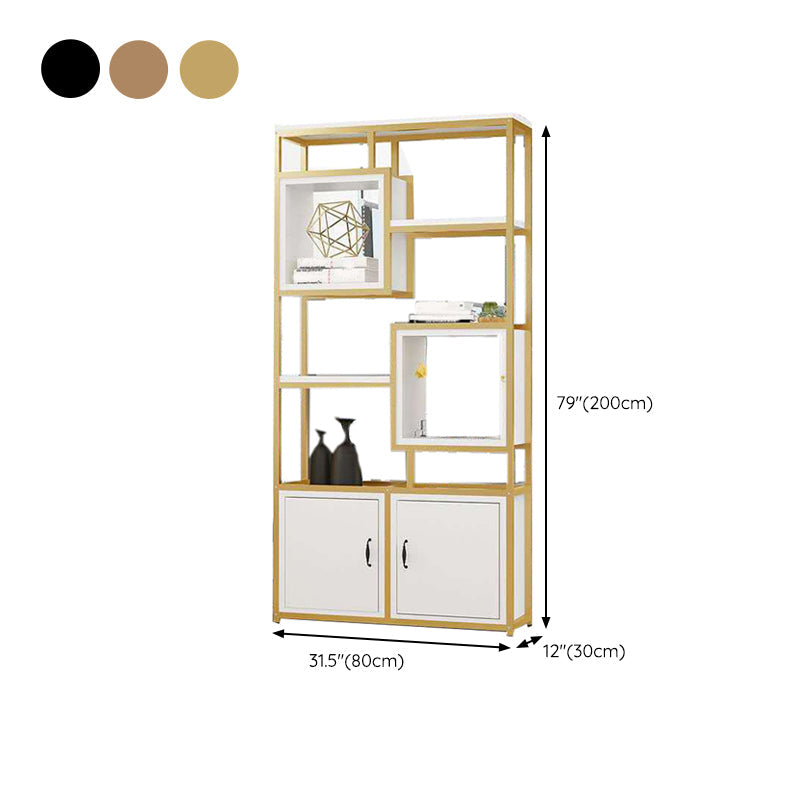 Metal and Wooden Book Shelf Etagere Open Study Room Shelf Bookcase with Doors