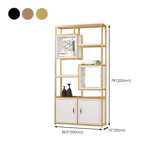 Metal and Wooden Book Shelf Etagere Open Study Room Shelf Bookcase with Doors